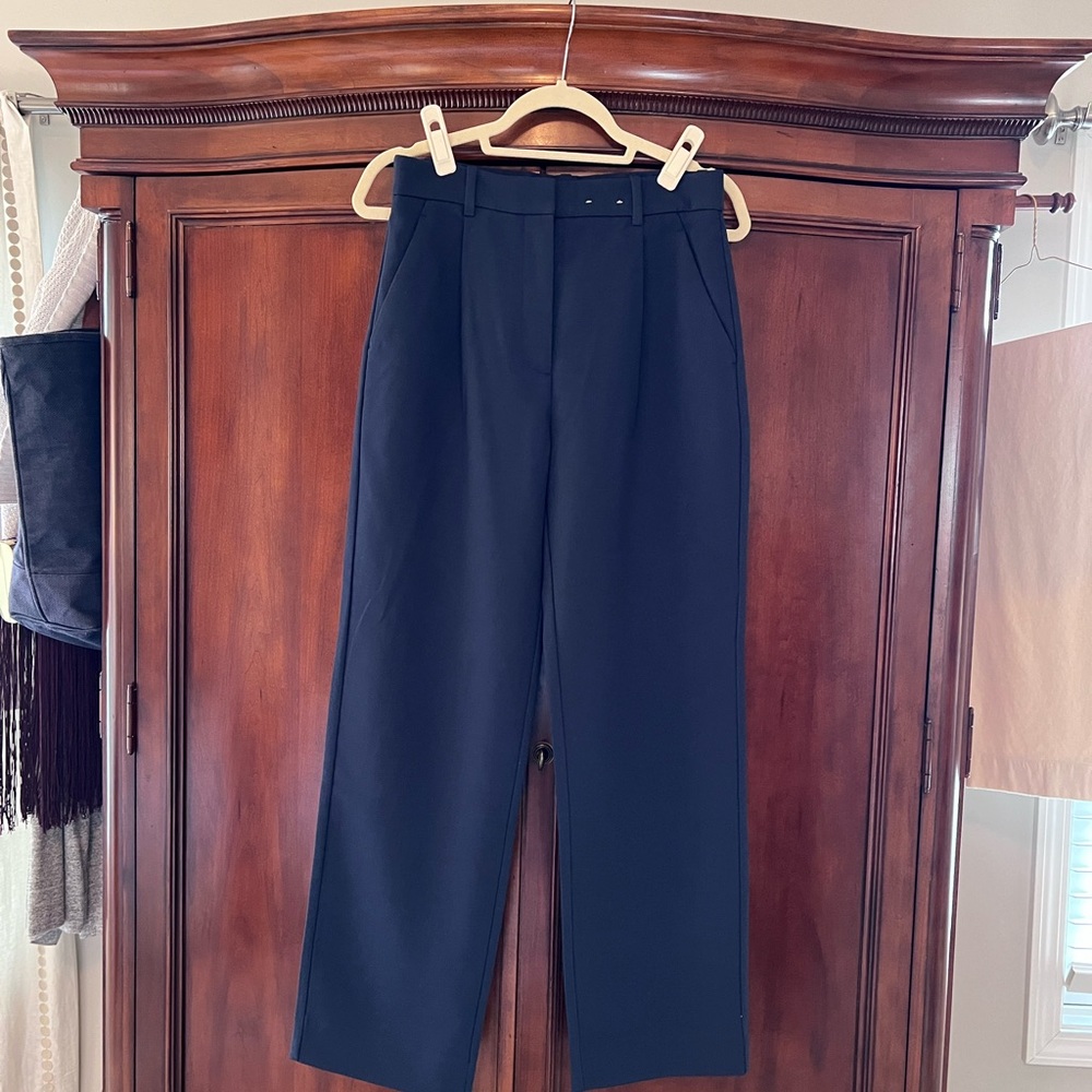 Abercrombie & Fitch Sloane High Waisted Wide Leg Trouser in Navy Blue Size 6/28
